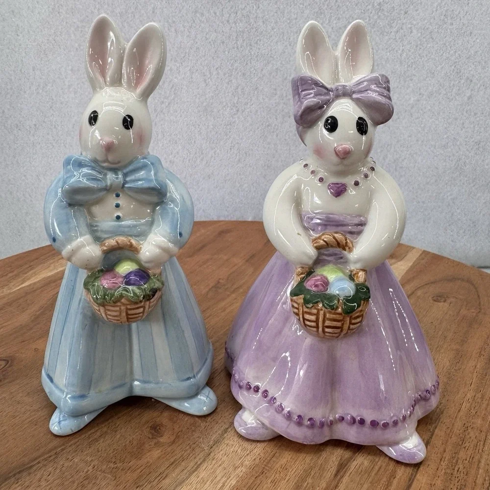 Fitz and Floyd Essentials Be Bop Bunnies Easter Bunny Rabbit Salt Pepper Shakers